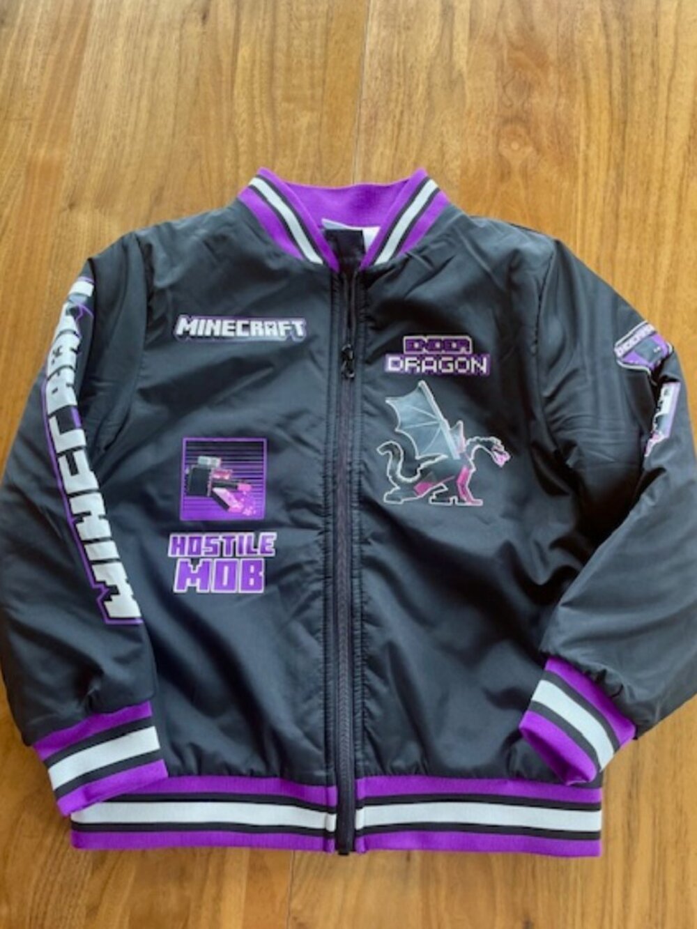 Minecraft Kids Enderdragon Varsity Jacket - Black & Purple Sz 7 Limited Edition